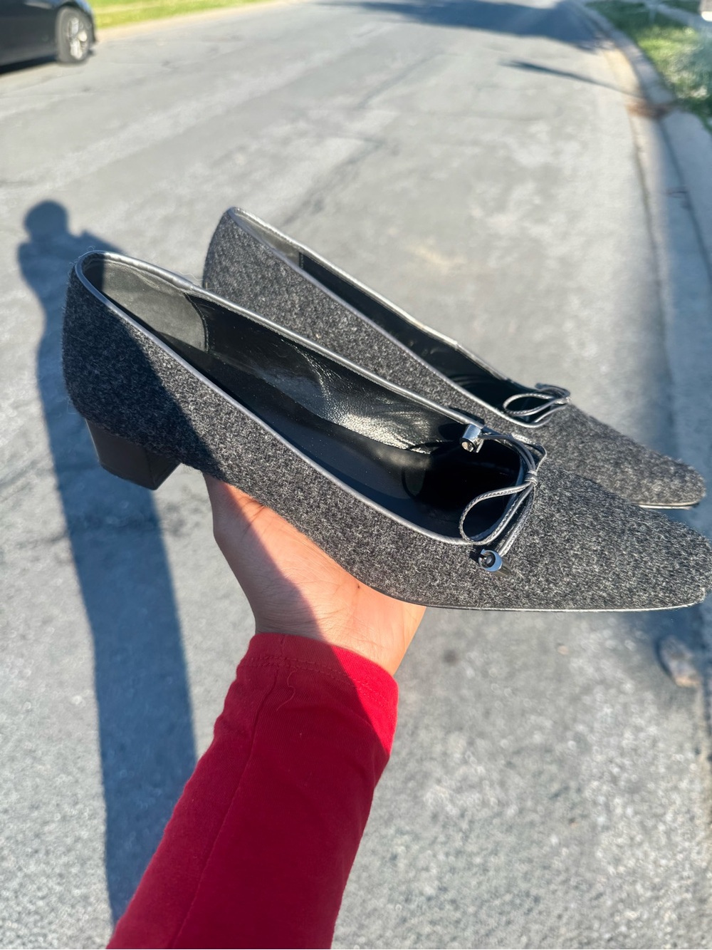 Gray Coach, Pointy Felt Kitten Heels (loafer)